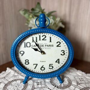 Cafe De Paris Blue Vintage Style Oval Standing Table Clock